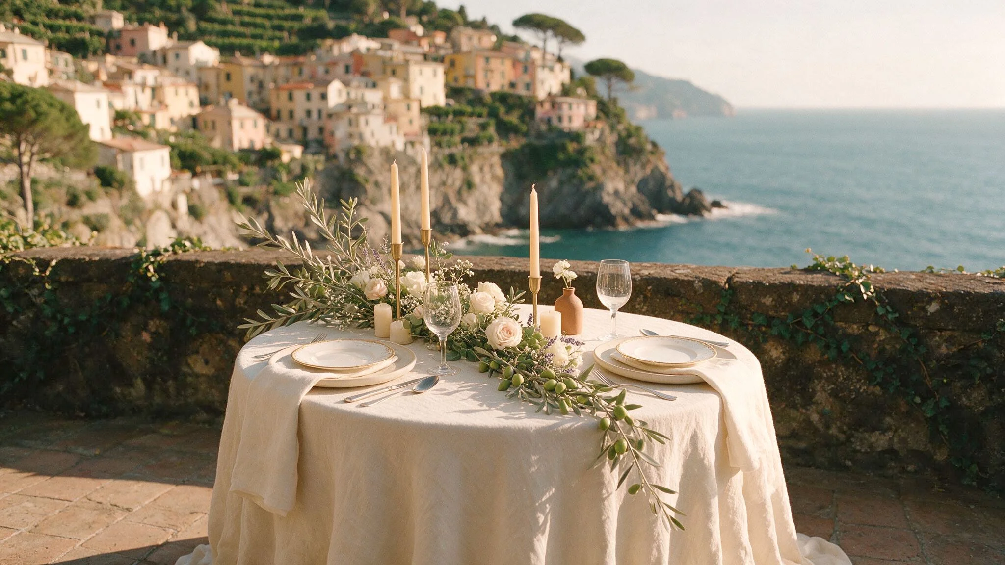 Cinque Terre terrace set for an intimate micro-wedding above the Ligurian sea in Italy